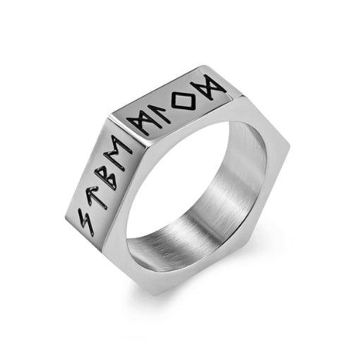 WOLFHA JEWELRY RINGS Personalized Hexagonal Nut Viking Rune Ring Silver 1