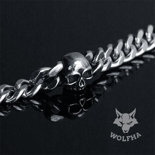 Personalized Stainless Steel Cuban Chain Skull Bracelet - WOLFHA