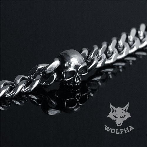 WOLFHA  JEWELRY BRACELETS Personalized Stainless Steel Cuban Chain Skull Bracelet Silver 2