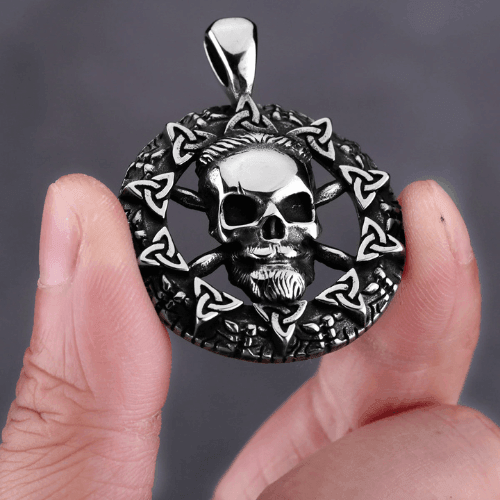 WOLFHA JEWELRY Punk Celtic Knot Stainless Steel Skull Pendant Black/Silver 4
