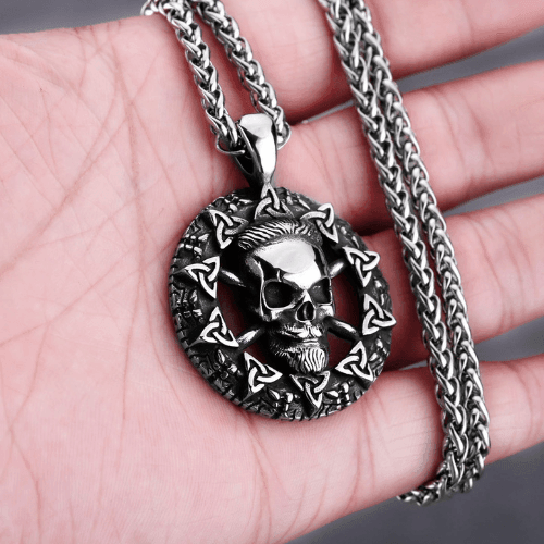 WOLFHA JEWELRY Punk Celtic Knot Stainless Steel Skull Pendant Black/Silver 3