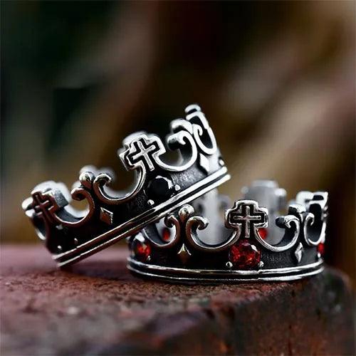 WOLFHA JEWELRY Punk Crown Cross Stainless Steel Ring 1