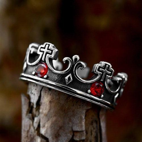 WOLFHA JEWELRY Punk Crown Cross Stainless Steel Ring 3