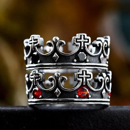 WOLFHA JEWELRY Punk Crown Cross Stainless Steel Ring 4