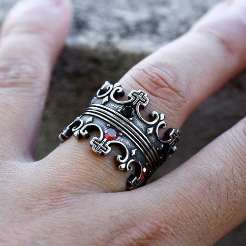 WOLFHA JEWELRY Punk Crown Cross Stainless Steel Ring 5