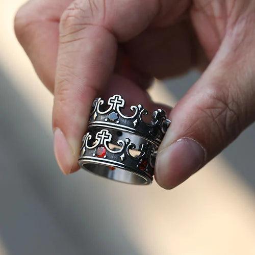 WOLFHA JEWELRY Punk Crown Cross Stainless Steel Ring 6