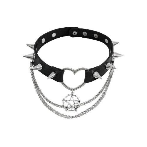 Wolfha Jewelry Punk Gothic Rivet Heart Necklace Adjustable 1