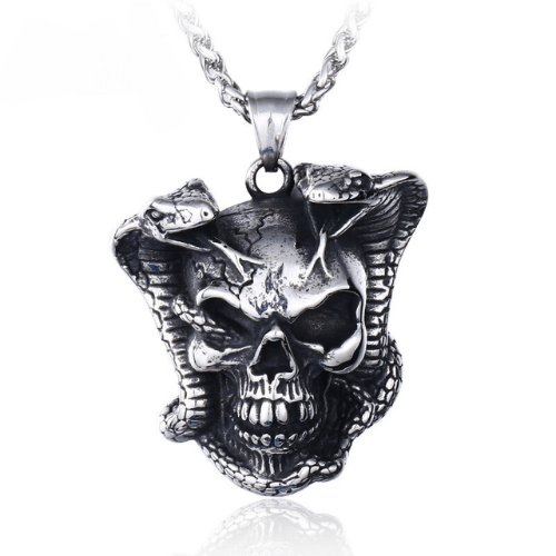 WOLFHA JEWELRY PENDANT Punk Skull with Snake Pendant Silver 3
