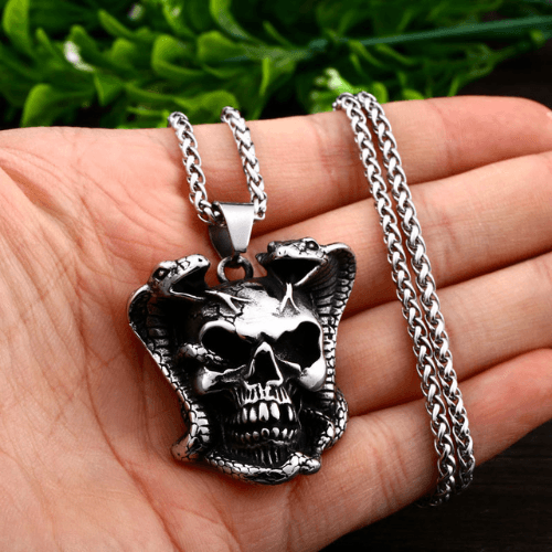 WOLFHA JEWELRY PENDANT Punk Skull with Snake Pendant Silver 4