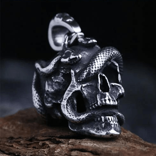 WOLFHA JEWELRY PENDANT Punk Style Skull and Snake Stainless Steel Pendant Silver 1