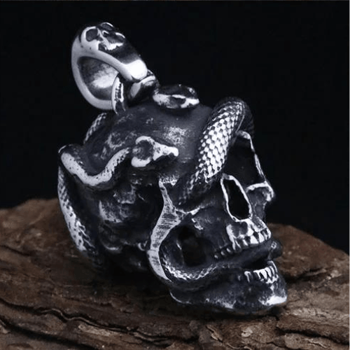 WOLFHA JEWELRY PENDANT Punk Style Skull and Snake Stainless Steel Pendant Silver 3