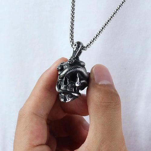 WOLFHA JEWELRY PENDANT Punk Style Skull and Snake Stainless Steel Pendant Silver 4