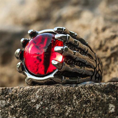 Wolfha Jewelry Red Evil Eye Vintage Dragon Claw Stainless Steel Ring 5