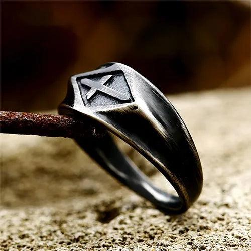 Wolfha Jewelry Retro Frosted Cross Stainless Steel Ring 5