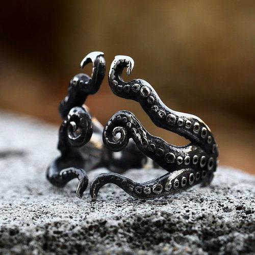 WOLFHA JEWELRY Retro Octopus Tentacles Stainless Steel Ring 2