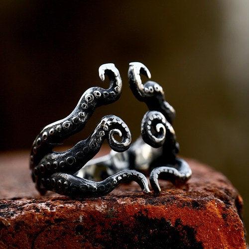 WOLFHA JEWELRY Retro Octopus Tentacles Stainless Steel Ring 3