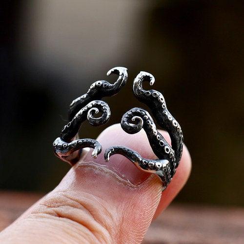 WOLFHA JEWELRY Retro Octopus Tentacles Stainless Steel Ring 4