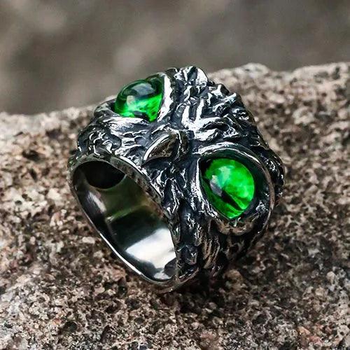 Wolfha Jewelry Retro Owl Green Eye Titanium Steel Ring 2