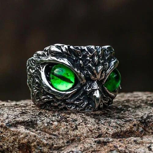 Wolfha Jewelry Retro Owl Green Eye Titanium Steel Ring 4