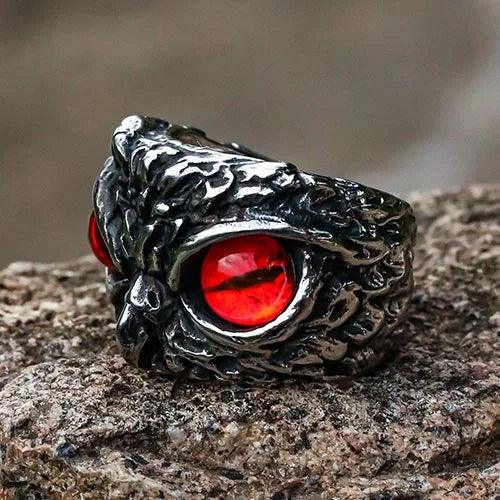 Wolfha Jewelry Retro Owl Red Eye Titanium Steel Ring 3