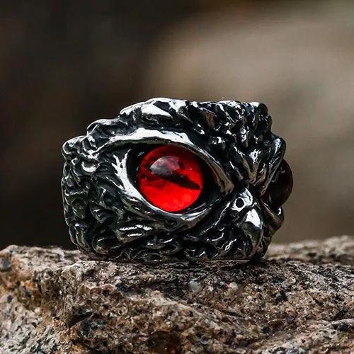Wolfha Jewelry Retro Owl Red Eye Titanium Steel Ring 1