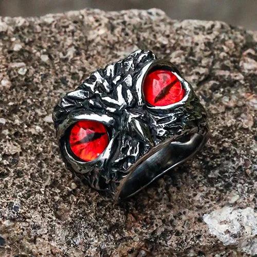 Wolfha Jewelry Retro Owl Red Eye Titanium Steel Ring 5