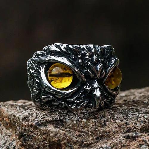 Wolfha Jewelry Retro Owl Yellow Eye Titanium Steel Ring 3
