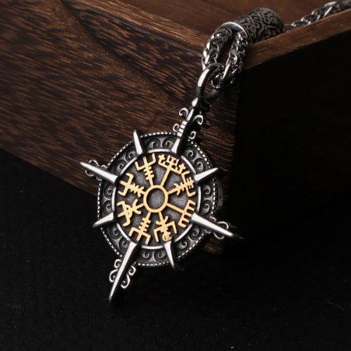 Wolfha Jewelry Retro Viking Compass Stainless Steel Norse Rune Pendant 4
