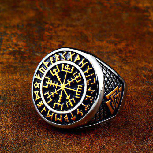 Wolfha Jewelry Rune Compass Stainless Steel Viking Ring 1