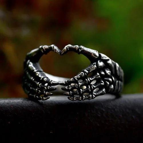 WOLFHA JEWELRY Skull Hand Bone Love Stainless Steel Ring 1