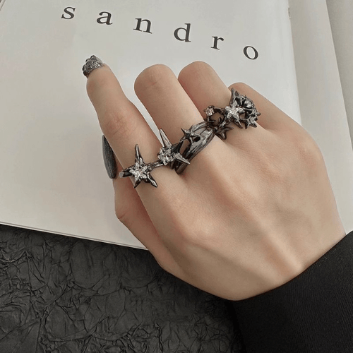 Wolfha Jewelry Stunning North Star Signet Black Women's Rings 2