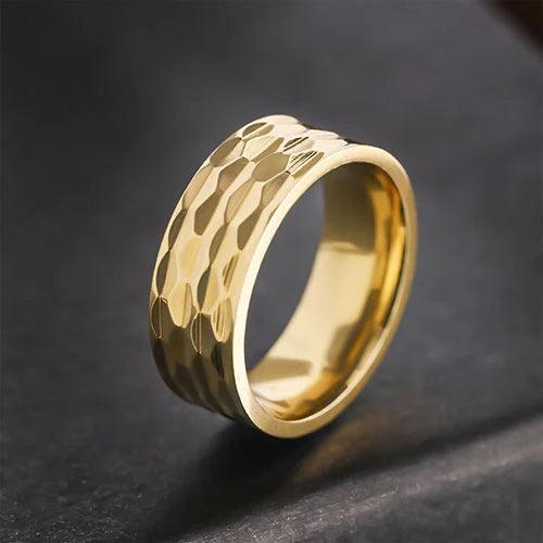 WOLFHA JEWELRY RINGS Stylish Vintage Stainless Steel Hammered Gold Ring Gold 1