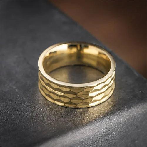 WOLFHA JEWELRY RINGS Stylish Vintage Stainless Steel Hammered Gold Ring Gold 2