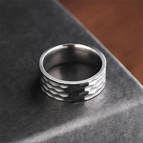 WOLFHA JEWELRY RINGS Stylish Vintage Stainless Steel Hammered Silver Ring Silver 2