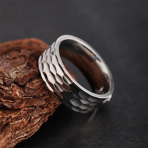 WOLFHA JEWELRY RINGS Stylish Vintage Stainless Steel Hammered Silver Ring Silver 3