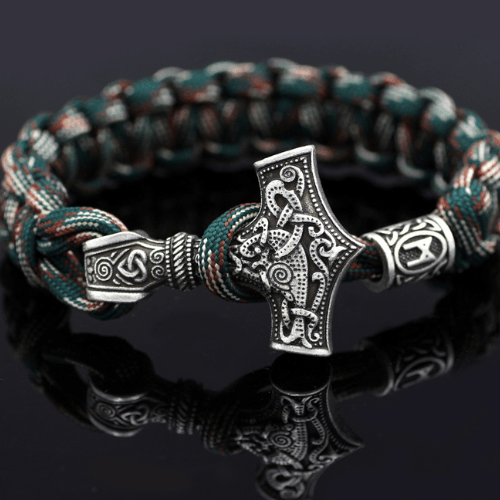 WOLFHA  JEWELRY BRACELETS Thor's Hammer Braided Rope Viking Bracelet Silver 1