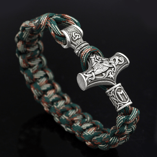 WOLFHA JEWELRY BRACELETS Thor's Hammer Braided Rope Viking Bracelet Silver2