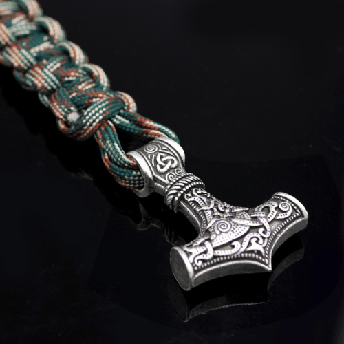 WOLFHA JEWELRY BRACELETS Thor's Hammer Braided Rope Viking Bracelet Silver3