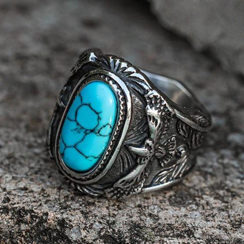Wolfha Jewelry Turquoise Gemstone Eagle Rock Punk Stainless Steel Ring 1