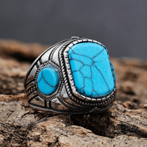 Wolfha Jewelry Turquoise Square Stone Silver Stainless Steel Ring 2