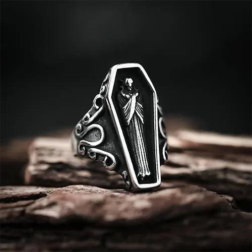 Wolfha Jewelry Vampire Coffin Stainless Steel Skull Ring 1