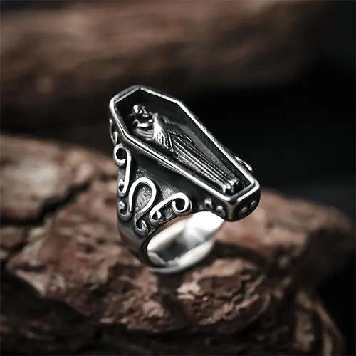 Wolfha Jewelry Vampire Coffin Stainless Steel Skull Ring 2