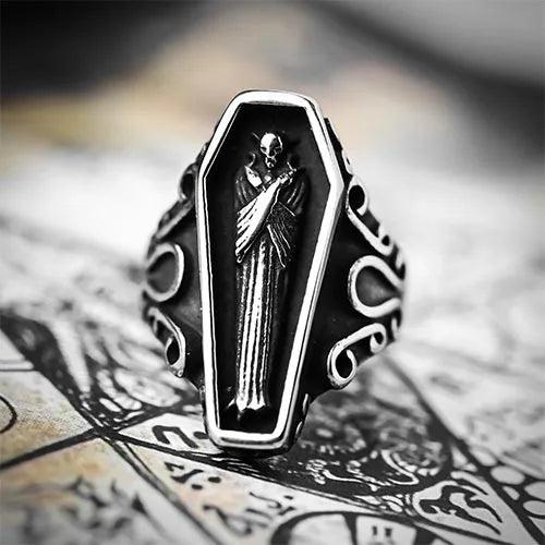 Wolfha Jewelry Vampire Coffin Stainless Steel Skull Ring 3