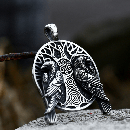 WOLFHA JEWELRY PENDANT Viking Odin Raven Stainless Steel Pendant Silver 3