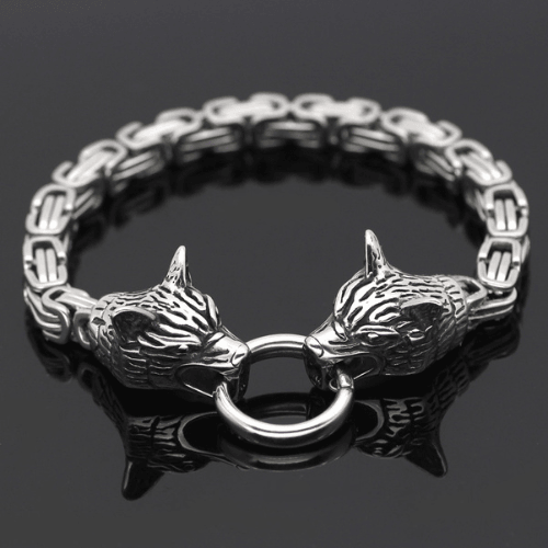 WOLFHA  JEWELRY Viking Wolf Stainless Steel Silver Bracelet4