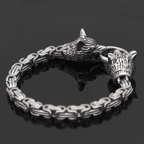 WOLFHA  JEWELRY Viking Wolf Stainless Steel Silver Bracelet1