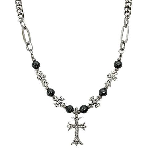 Wolfha Jewelry Vintage Beaded Silver Cross Pendant Necklace  1