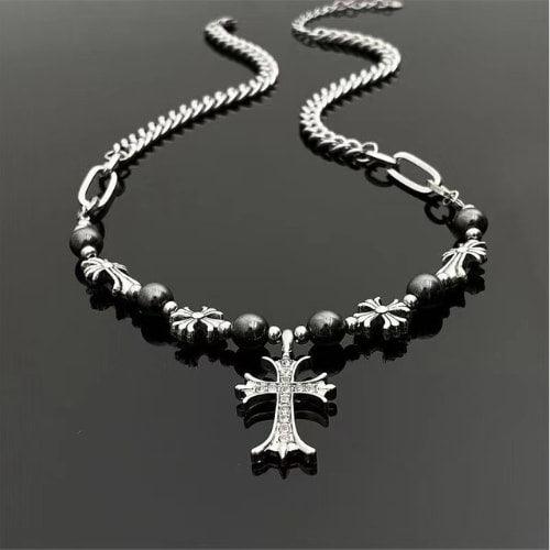 Wolfha Jewelry Vintage Beaded Silver Cross Pendant Necklace 2