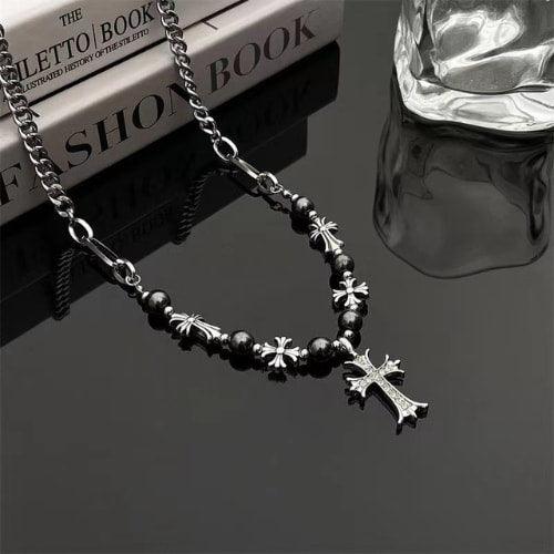 Wolfha Jewelry Vintage Beaded Silver Cross Pendant Necklace 3