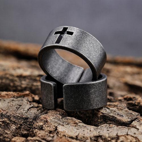 Wolfha Jewelry Vintage Openwork Cross Stainless Steel Ring 2